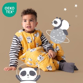 schlummersack Baby sleeping bag with feet, all year round, 2.5 tog, Oeko-Tex, sleeping bag with legs and extended cuffs, all-year sleeping bag for baby with sleeves, panda