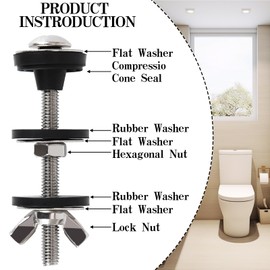 2PCS Universal Toilet Seat Screws Replacement Kit, Heavy Duty Toilet Tank Bolts and Rubber Gaskets, Waterproof Stainless Steel Toilet Seat Screws and Rubber Washers Gaskets with Extra Long Nut