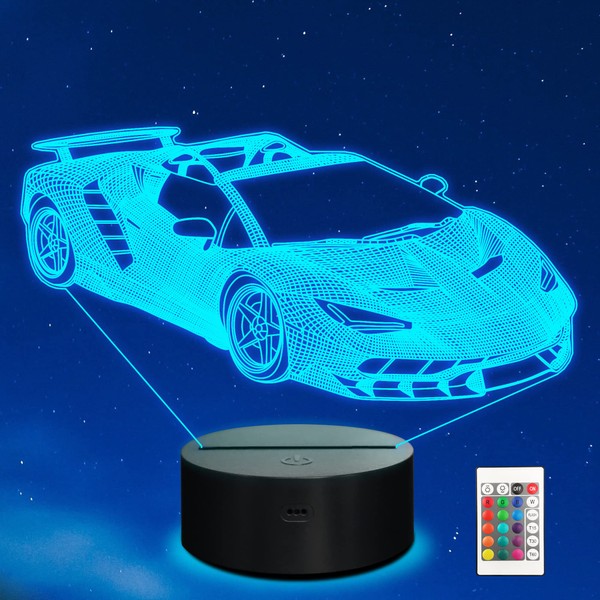Ammonite Race Car Gifts,3D Car Lamp with Remote Control 16 Colors Changing and Timing Function, Car Party Supplies Holiday Xmas Birthday Gifts for Kids Child Teen