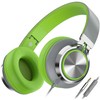 Ailihen C8 Foldable Headphones with Microphone and Volume Control Lightweight Stereo Headsets for 3.5mm Android Cellphones Smartphones Laptop Computer Mp3(Grey/Green)