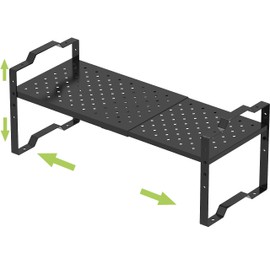 Jojocross Expandable Shelf for Cabinet Organizer Adjustable Stackable Spice Rack at Kitchen and Bathroom More, Counter Countertop Cupboard Organization Pantry Storage (1 Pack/Black, Large)