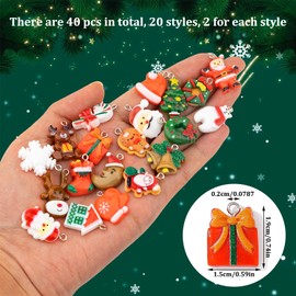 40pcs Small Resin Miniature Christmas Tree Ornaments Christmas Hanging Ornaments Set Santa Claus Snowman Angels Mini Christmas Tree Tiny Hanging Decorations for Christmas Decoration Party Supplies