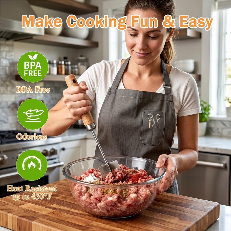 Stainless Steel Meat Chopper Masher - 6 Blade Hamburger Smasher