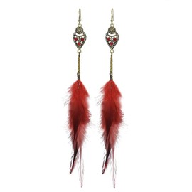Long Feather Earrings Handmade Natural Feather Dangle Earrings Bohemian Feather Earrings for Women (Wine)