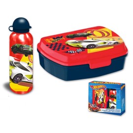 HOVUK Hot Wheels Kinder-Wasserflasche, 500 ml, mit 1 Fach, Lunchbox-Set für Kinder, Jungen, Lunch-Set, Geschenk für Schule und Reisen ab 3 Jahren