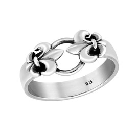 AeraVida Purely Stylish Mirrored Fleur de Lis or Lily Flower Symbolic and Meaningful .925 Sterling Silver Ring - 7