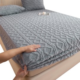 Elastic Bed Sheets Mattress Velvet Cover Winter Velvet Fitted Sheet Warm Velvet Bed Sheets Bed Covers Queen 150 * 200cm Velvet Mattress Cover Grey 150 * 200cm-