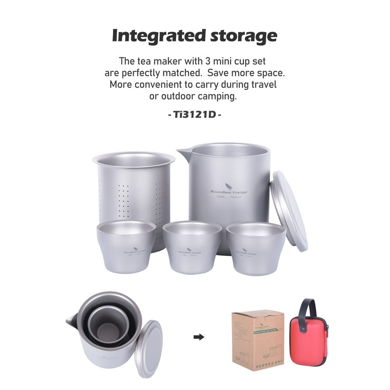 iBasingo 400ml Titanium Tea Maker and 3 Tea Cups Set