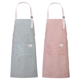 Livdouyu Pack of 2 Striped Kitchen Aprons Women's Adjustable Apron with Pocket Work Apron Garden Apron Baking Apron Bib Apron for Kitchen Cooking Baking Gardening Painting Housework