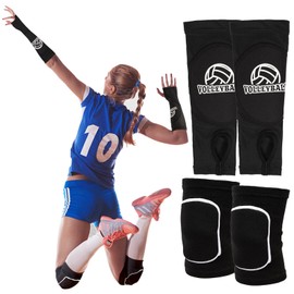 Volleyball Knee Pads Women Youth,Volleyball Stuff Including Knee Pads Volleyball and Volleyball Arm Sleeves with Protection Pad Thumb Hole (Black)