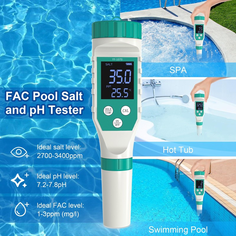 YIYEGO Chlorine and pH Meter Pool Salt Meter, Digital Pool
