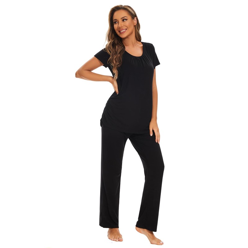 Smallshow Women's Maternity Nursing Pajamas Short Sleeve Postpartum Clothes Small,Black
