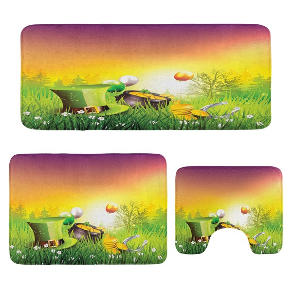 Ambesonne St. Patrick's Day Bathroom Rug Set 3 Pieces, Scene
