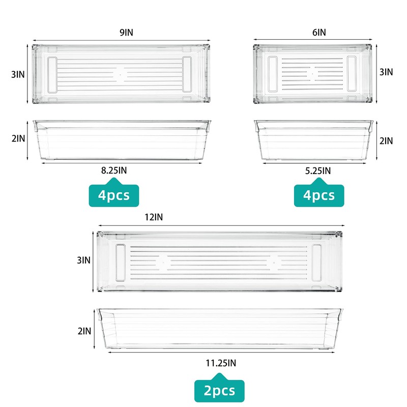 Backerysupply Clear Plastic Drawer Organizer Tray for Vanity Cabinet (Set