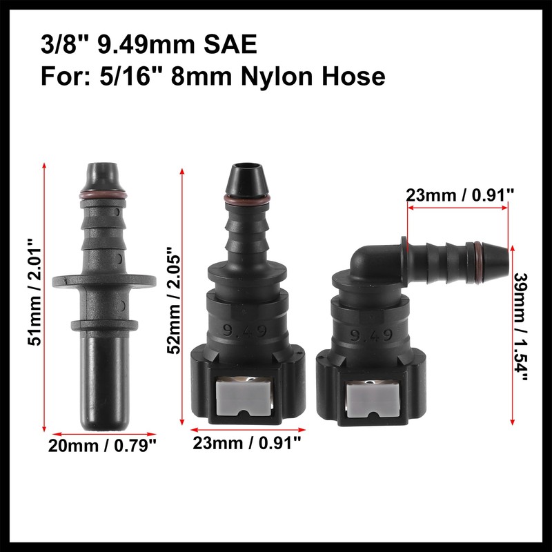 Hihaha 2 Set 3/8" 9.49mm SAE to 5/16" 8mm Fuel