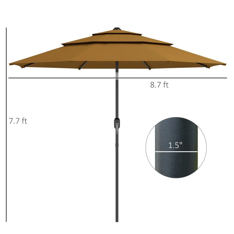 3 Tiers Tan 9FT Outdoor Patio Umbrella with Crank Push