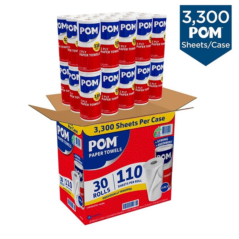 POM Individually Wrapped 2-Ply Paper Towels (110 sheets/roll, 30 rolls)