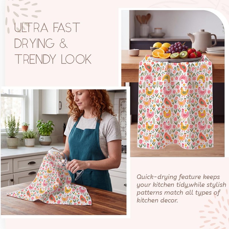 Cute Watercolor Chickens Kitchen Towels, Dish Towels for Kitchen Set
