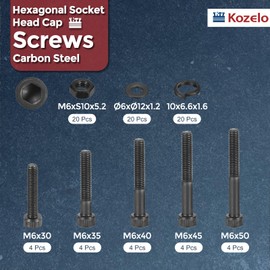 Kozelo 80pcs M6 Socket Head Cap Screws Bolts Nuts Assortment Kit - [M6x30/35/40/45/50mm] Alloy Steel Fully Threaded Black Oxide 12.9 Internal Hex Screw for 3D Printer Use