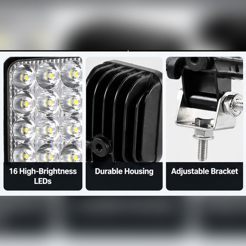 12V 48W Square LED Work Light, 6500K White Waterproof Off-Road