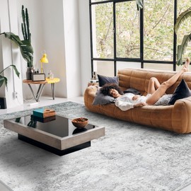 RUUGME Washable 10X14 Rug Abstract - Living Room Bedroom Large Area Rug Indoor Farmhouse Stain Resistant Carpet Non-Slip Machine Washable Distressed Soft Room Decor 10X14 Grey