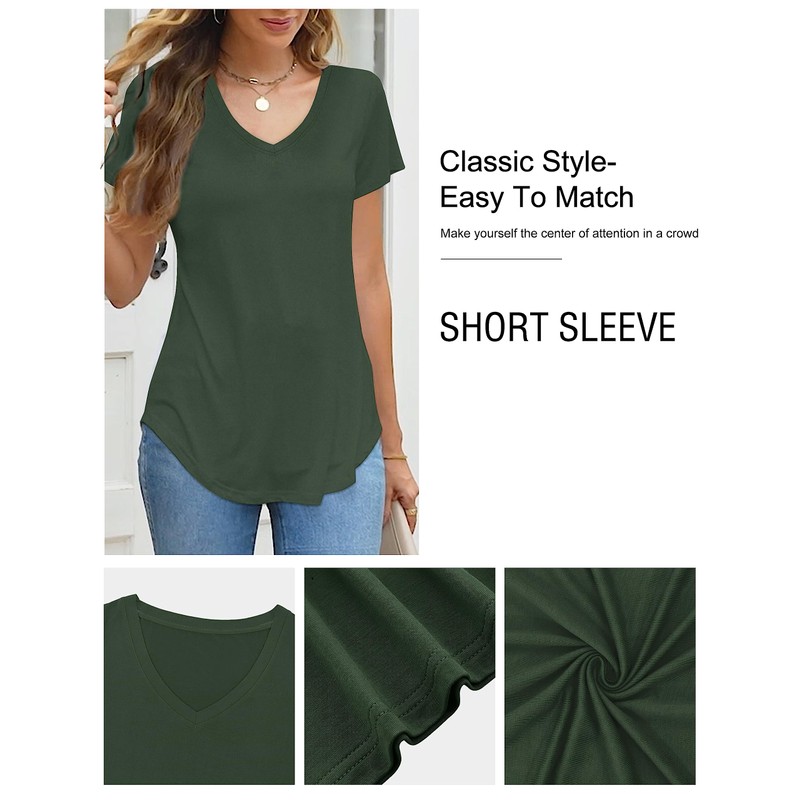 Florboom Women's T-shirt, long-sleeved/short-sleeved V-neck top, summer basic shirt, Millc