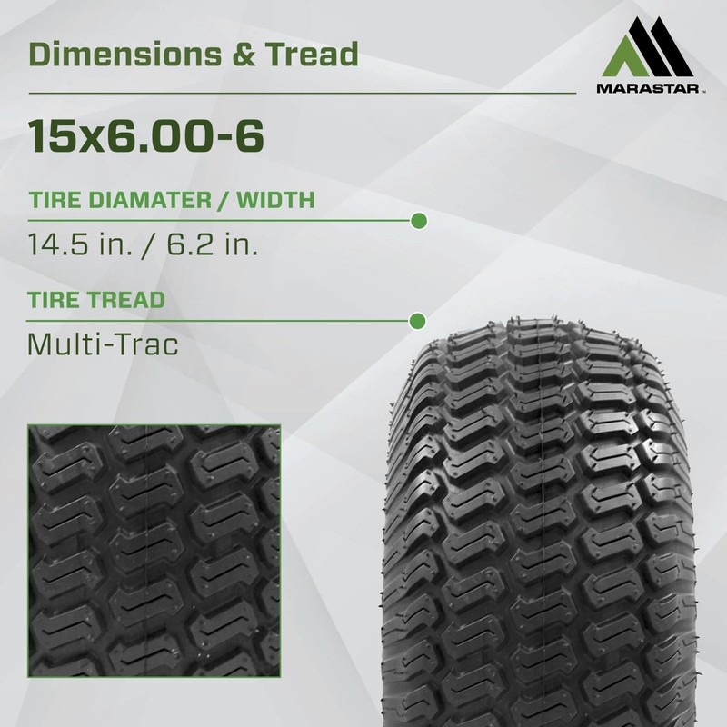 MARASTAR 21426 15x6.00-6 Tire and Wheel Assembly, Replacement Riding Lawn