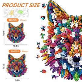 Qiuenisray Wooden Puzzles for Adults, Wolf Jigsaw Puzzles 200 Pieces, FSC Certified Unique Shape Animal Adult Puzzles, Christmas Puzzle Gift for Family Game 10.2x11.2 in