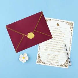 50 Pack 5x7 Envelopes with Gold Border, Wine Red A7 Envelopes V Flap Envelopes for Invitation, Wedding, Graduation, Birthday Party, Chritsmas, Baby Shower