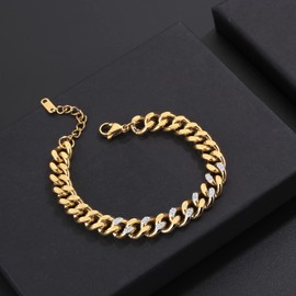 Cupimatch Byzantine Chain Bracelet Men's Stainless Steel Biker Bracelet Curb Chain Cuban Chain Rectangle Bracelets Bicycle Chain Motorcycle Chain High Gloss Polished Rock Bangle 22 cm Silver Gold