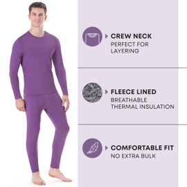 Rocky Ropa interior térmica para hombre, capa base de pantalones largos pesados y de peso medio, conjunto de camisa y pantalones, forro polar, Ciruela - [Peso estándar], Medium