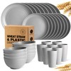 Teivio 32-Piece Kitchen Plastic Wheat Straw Dinnerware Set, Service for