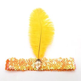 Zhzrche 1920s Feather Headband For Mardi Gras Women Vintage Sequins Rhinestones 20s Flapper Headpiece (Yellow, One size)