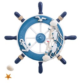Wall Decoration Steering Wheel, Wall Decoration Maritime Decoration Ship Wall Decoration Wooden Ship Steering Wheel Decoration, Wooden Steering Wheel Decoration, for Wall Decoration (Blue)