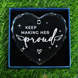 Keep Making Her Proud Memorial Gift, 3" Crystal Glass Bereavement Ornaments - Memorial Gift for Loss of Mom Grandma Mother Aunt Sister - Memorial, Bereavement, Condolences, Remembrance, Grief Gifts