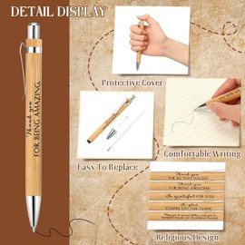 LATERN 30Pcs Inspirational Ballpoint Pens, 14CM Bamboo Motivational Quotes Pen Retractable Black Ink Stylus Pens for Women Men Bosses Office Desk Supplies Gifts (10 Positive Style)