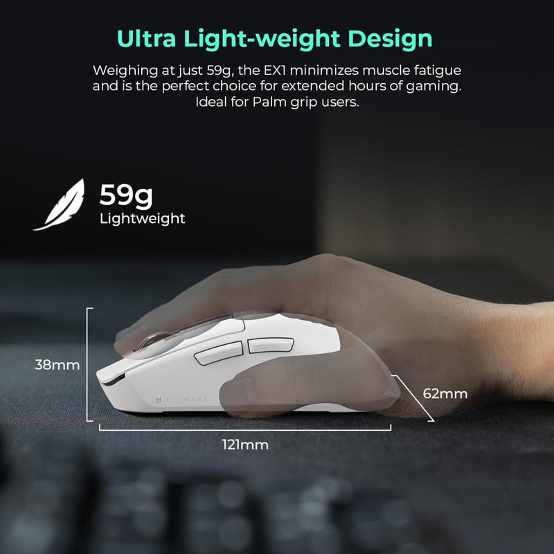 TECWARE EX1 Lightweight Gaming Mouse | 26K DPI Wireless Mouse