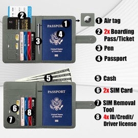GOAUS Passport Holder for Travel with Airtag Card Slots, Money Pocket, Women Men RFID Blocking Wallet Book Case Green