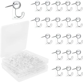 Push Pins with Hooks, 50pcs Cork Board Hooks, Push Pins for Wall Decorative Thumb Tacks Hook for Photo Walls Bulletin Boards Home Offices Schools (Clear)