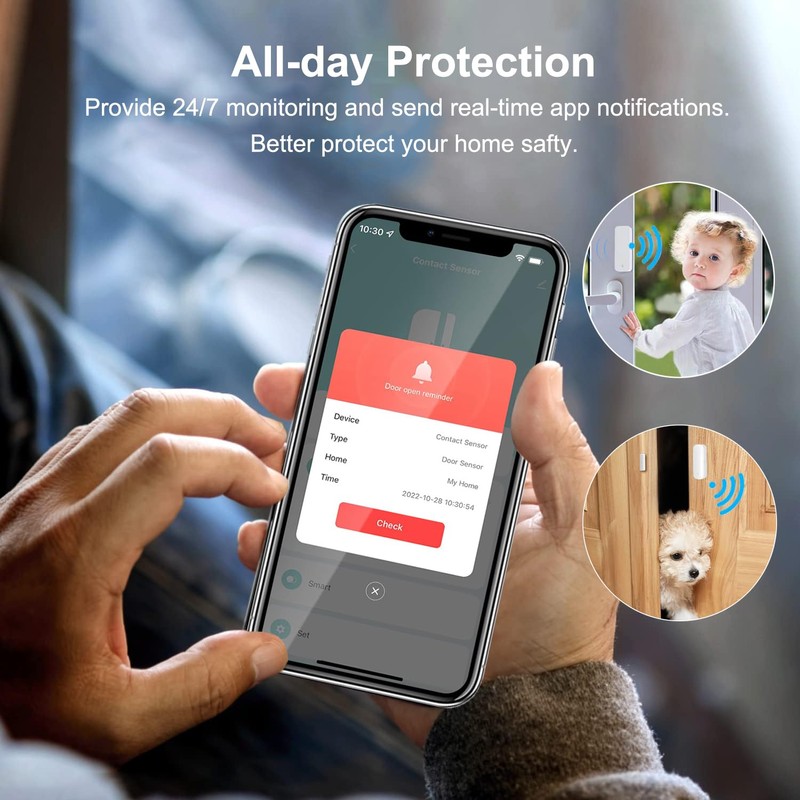 Smart WiFi Sensor for Doors and Windows, Alarm for Doors