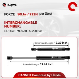 ML1450 20inch 50Lbs/222N Lift Support Gas Spring Strut Shock for Heavy Duty Tonneau Cover Basement Door Floor Hatch RV Bed Door Storage Large TV Cabinet Truck Camper Shell Topper Rear Window Lid 2pcs