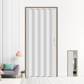 HARDJULAN 30X79in Interior Folding Accordion Doors for Living Spaces,White PVC,Handle Latch Includes