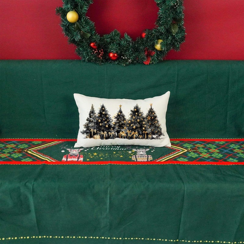 ONWAY Christmas Pillow Covers 12x20 Inch Christmas Trees Decorations Gold
