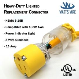 Extension Cord End - Female - 15 Amp 125 Volt NEMA 5-15R Heavy Duty Replacement Outlet , UL Listed