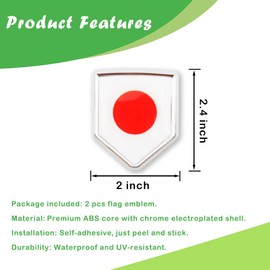 Newperlite Japan Flag Decal Sticker Car Emblem Japanese Flag Car Decoration Accessories Chrome Shield for Truck Vehicles Cars, 2 Pack
