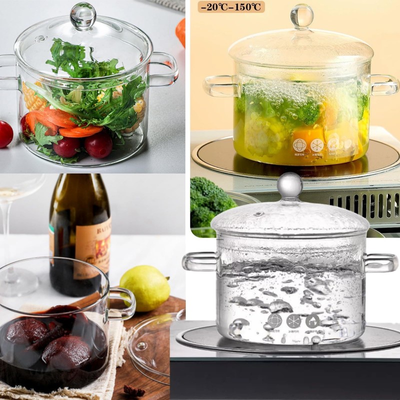 CAFEZAYO Glass Simmer Pot with Lid, Clear Glass Saucepan, 1.9L/64OZ,