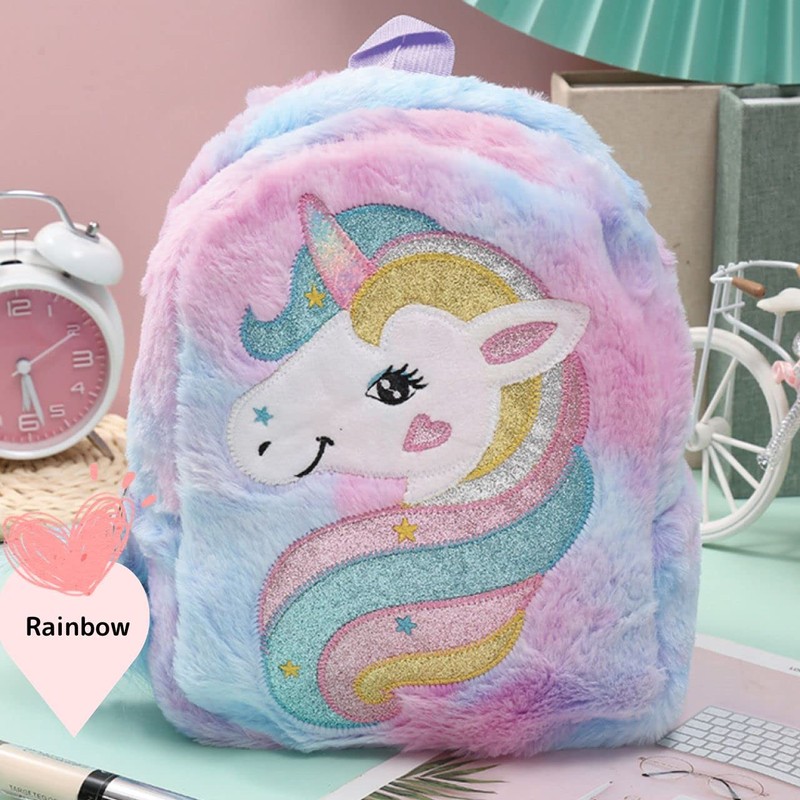 RERACO Unicorn Backpack, Rucksack, Kids, Girls, Plush Bag, Rainbow, Cute,