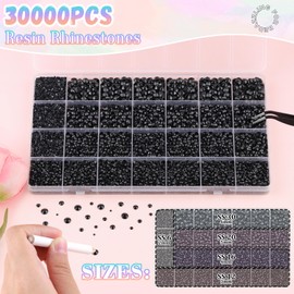 BELLEBOOST 30000Pcs Resin Rhinestones for Bedazzling with B7000 Jewelry Glue, Black Flatback Gems Rhinestones for Crafting, Clothing Tumblers Mugs Shoes Fabric Decor Nail Art