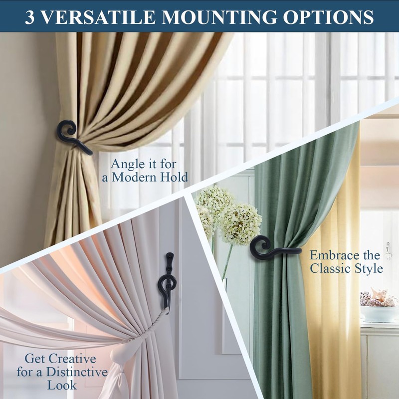 The Metal Magician Sturdy Wrought Iron Wall Mounted Curtain Holdbacks