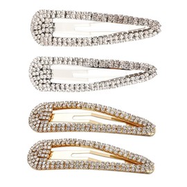 2 Pairs Rhinestone Snap Hair Clip Metal Snap Hair Clips Gold Snap Hair Clip Hair Clips with Rhinestone Shining Snap diamante Hair Clip for Women (Gold/Silver)